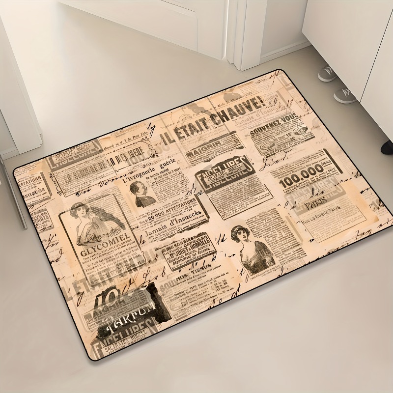 Commercial Newspaper Printing - Vintage French Newspaper Print Flannel Doormat